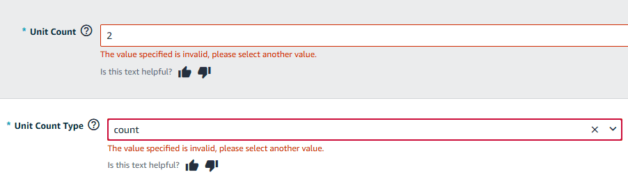 Amazon rejecting invalid Unit Count and Unit Count Type attribute values