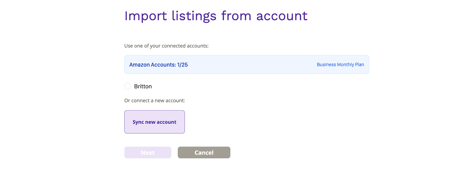 Perci Amazon account sync screen