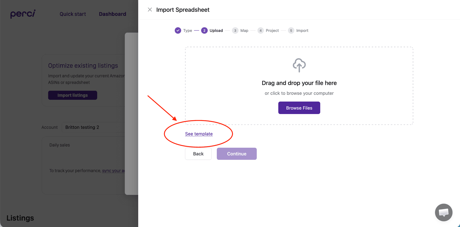 Perci ASIN spreadsheet import template