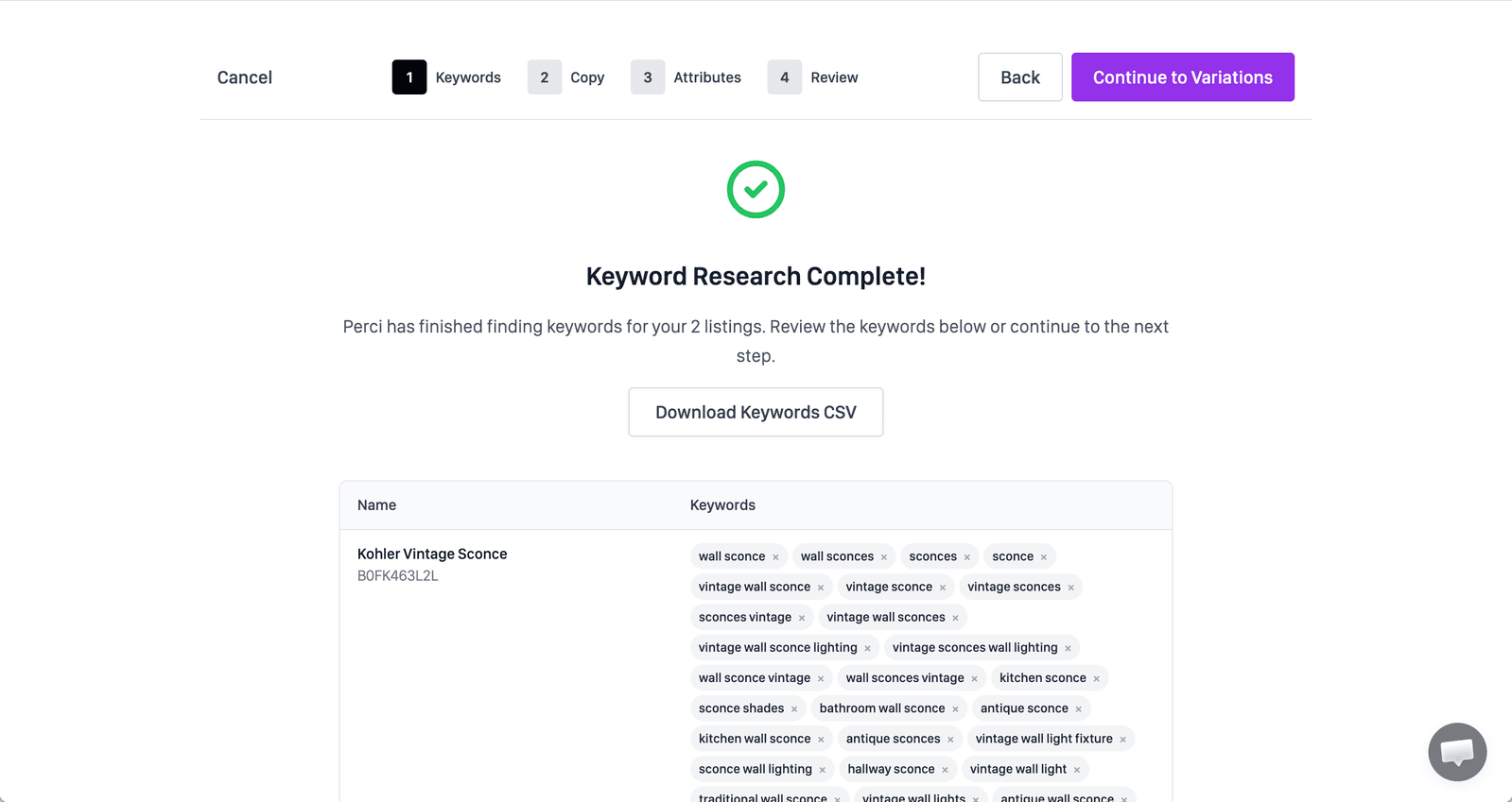 Perci keyword approval screen