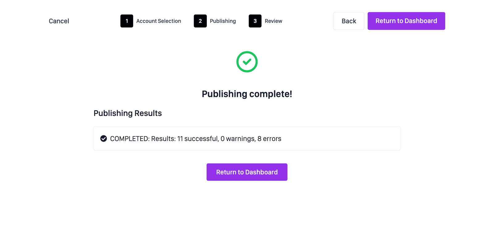 Perci dashboard showing published listing statuses